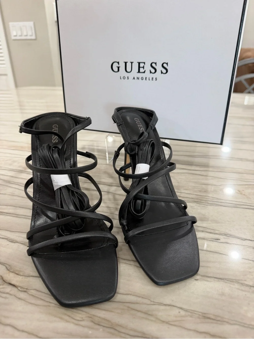 GUESS Black Multi-Strap Stiletto Heels